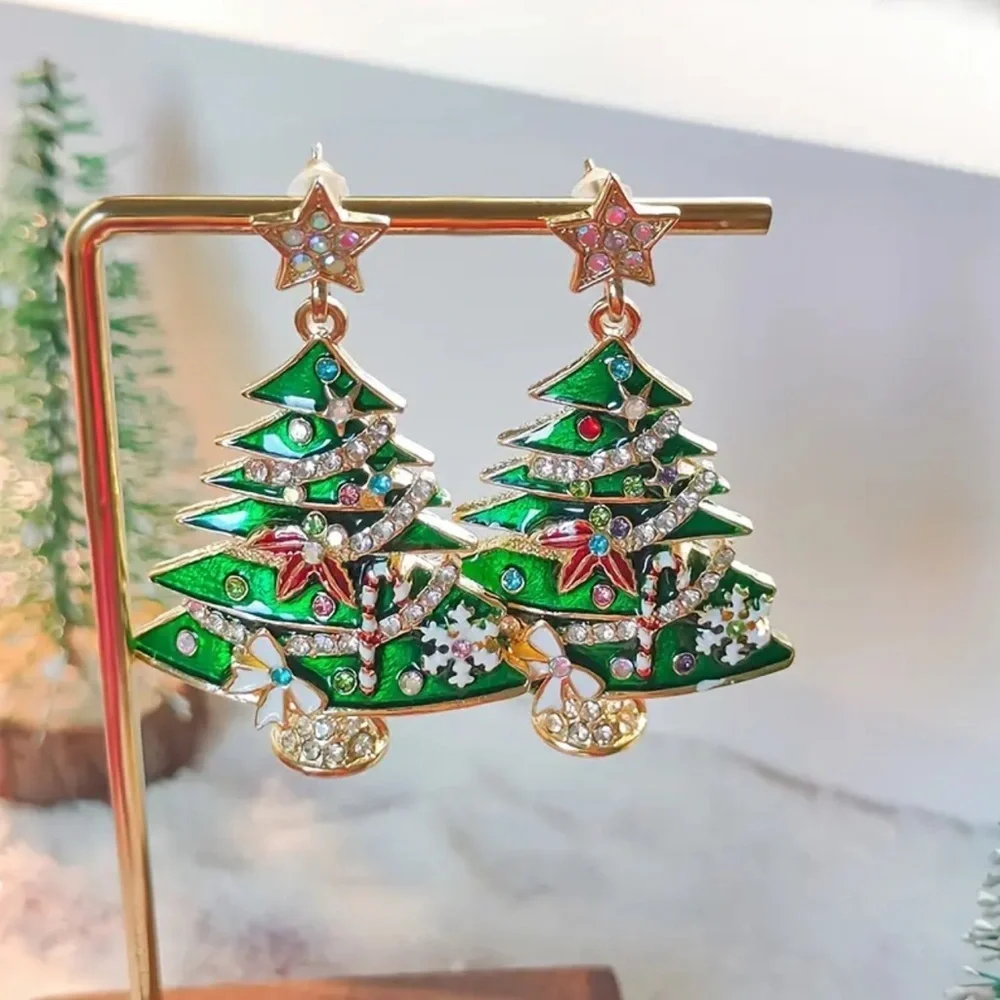Sparkly Christmas Tree Earrings. Holiday Festive Jewelry Gift for Her 🎁
